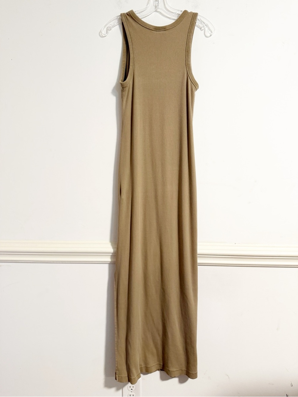 Universal Thread Tan Ribbed Tank Midi Dress High Side Slit Scoop Neck Large - Picture 5 of 5
